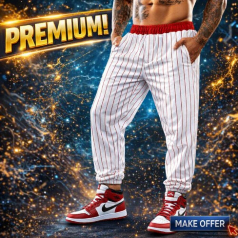 Vintage Powers   Grey and Red Pinned Striped Base Ball Pants Mens Size 36